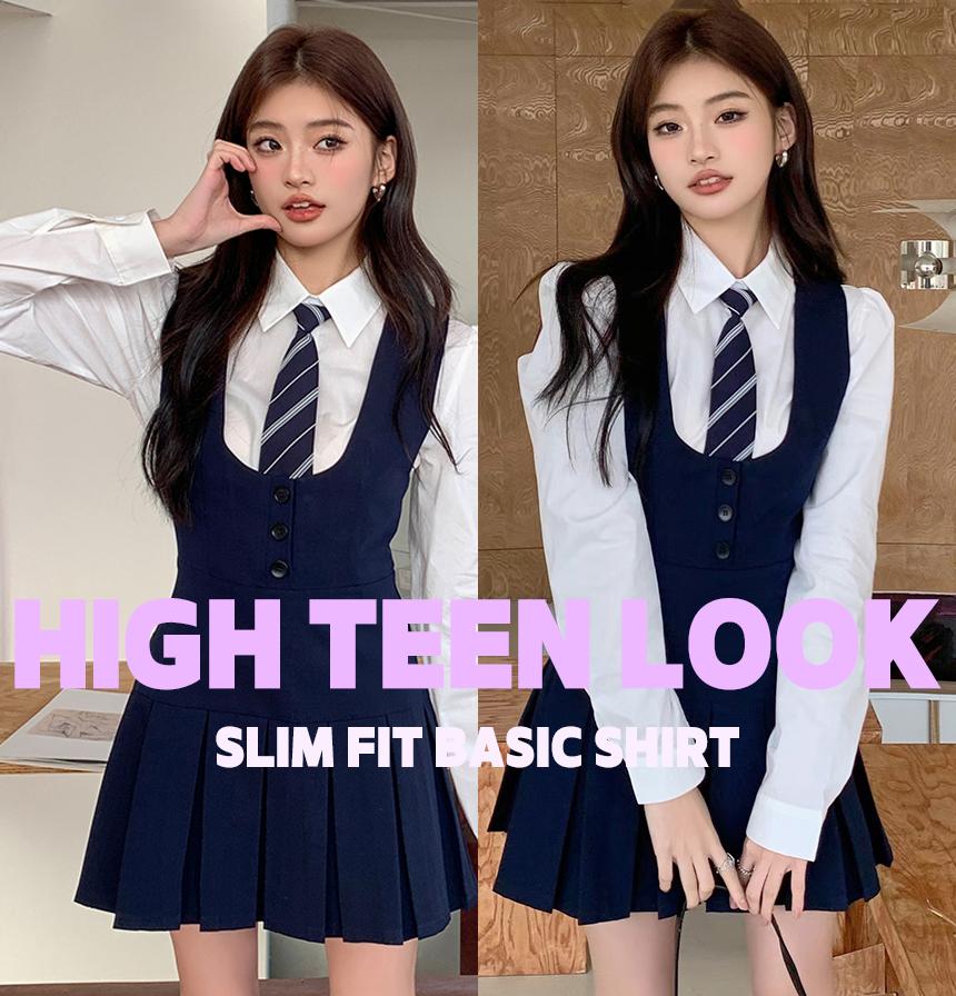 샤샤클럽 *당일발송* 봄신상 [1천장판매✨][호그와트 가보자!] 넥타이+셔츠 SET 사계절 심플 베이직 크롭 화이트 이너 셔츠 교복 하이틴룩 Z-SSC 8095