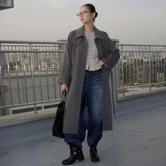 [우먼] 벨티드 발마칸 롱 코트 다크그레이 COWCT001DGRAY