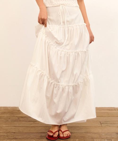 셔링 티어드 롱 스커트 (White)