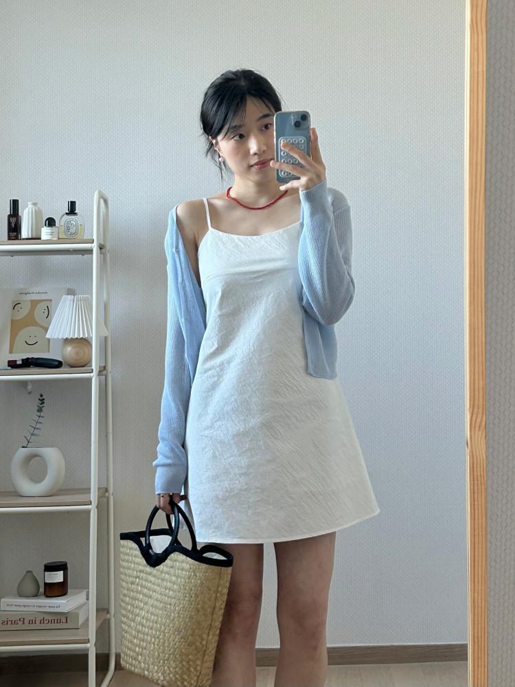 메리 끈나시 미니 원피스 (화이트 소라)