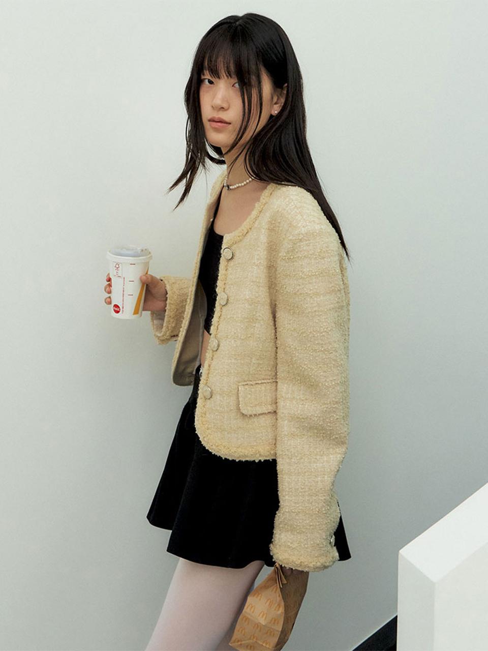 25 Spring_ Custard Cotton Tweed Blazer