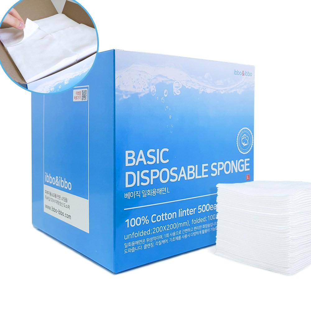 이뽀이뽀 국산 베이직 일회용해면 L(라지) 500매 1개, 세안거즈