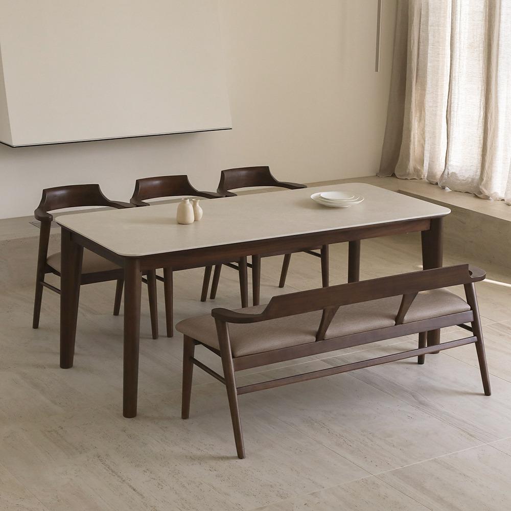 베르겐 월넛 포세린 세라믹  원목 식탁세트 4인용 6인용 1400, 1800