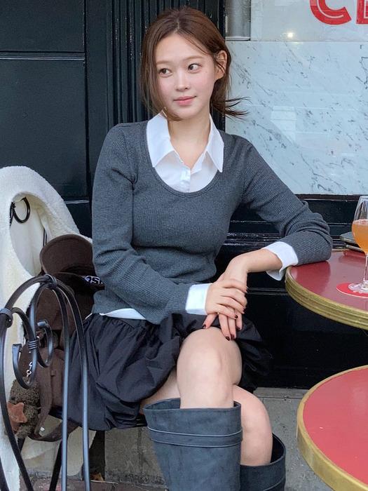 포엠 레이어드 카라 셔츠 탑 [3COLORS]