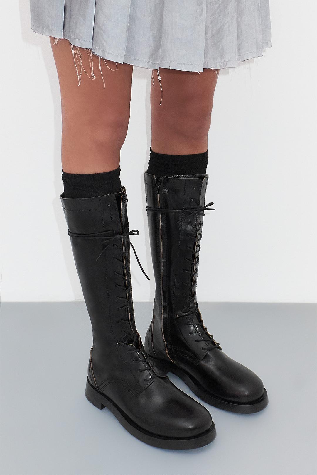Mera Black Cord Lace Tall Boots