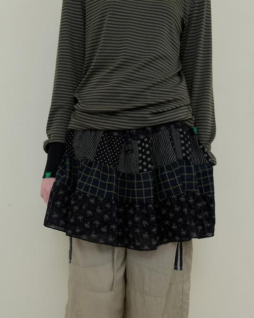 243. 믹스드 패턴 미니 스커트 _ 블랙