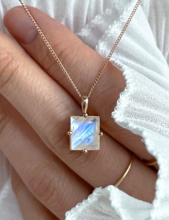 14K 3.50ct (3.50캐럿) 비하르산 프리미엄 문스톤 바게트 목걸이