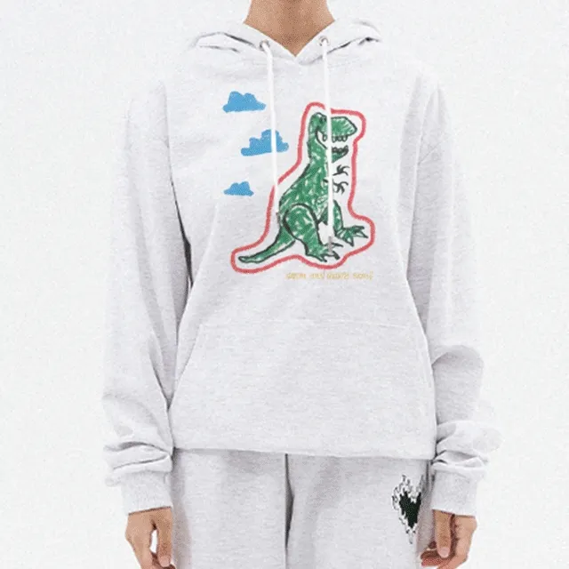 [당일배송🐲][기모버전추가] 루즈핏 오버핏 귀여운 커플룩 남녀공용 빅사이즈 다이노 후드티