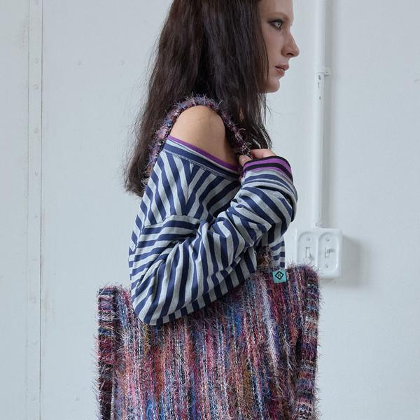 KNIT STRIPE TOTE BAG / purple