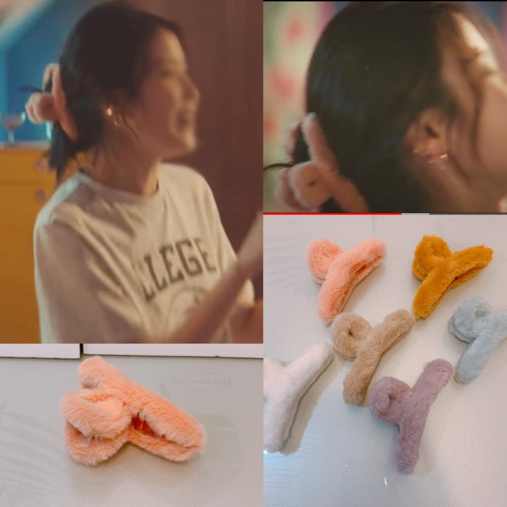 아이유 뽀송이 집게핀 밍크 페이크퍼 꼬임 집게핀