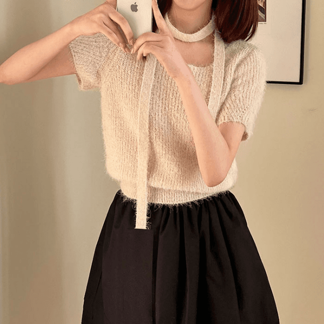 [빠른출고!/국내생산/여리핏,소장핏] 밀디 타이 반팔 니트 세트