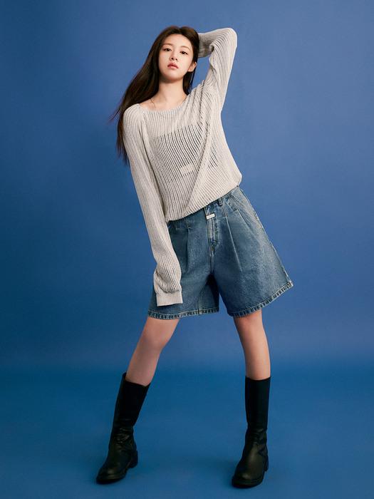 W BERMUDA DENIM PANTS blue