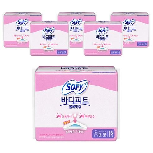 쏘피 바디피트 볼록맞춤 생리대 날개형, 대형, 16개입, 6개 - 일반생리대 | 쿠팡