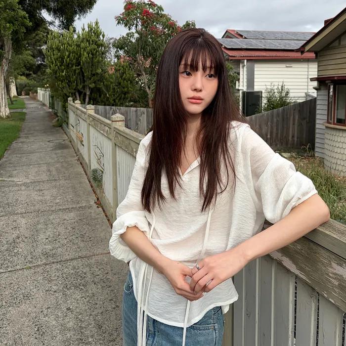[2차]Sheer shirring string blouse_ivory
