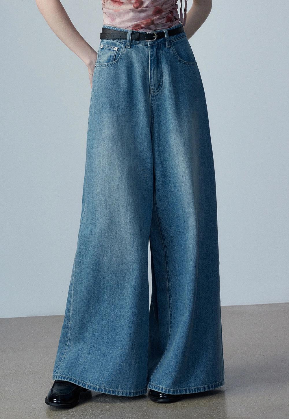 여성용 와이드 레그 데님 진