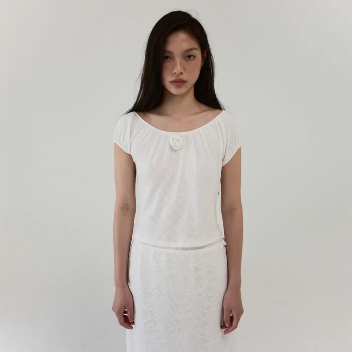 TWO-WAY ROSE SHIRRING TOP - WHITE