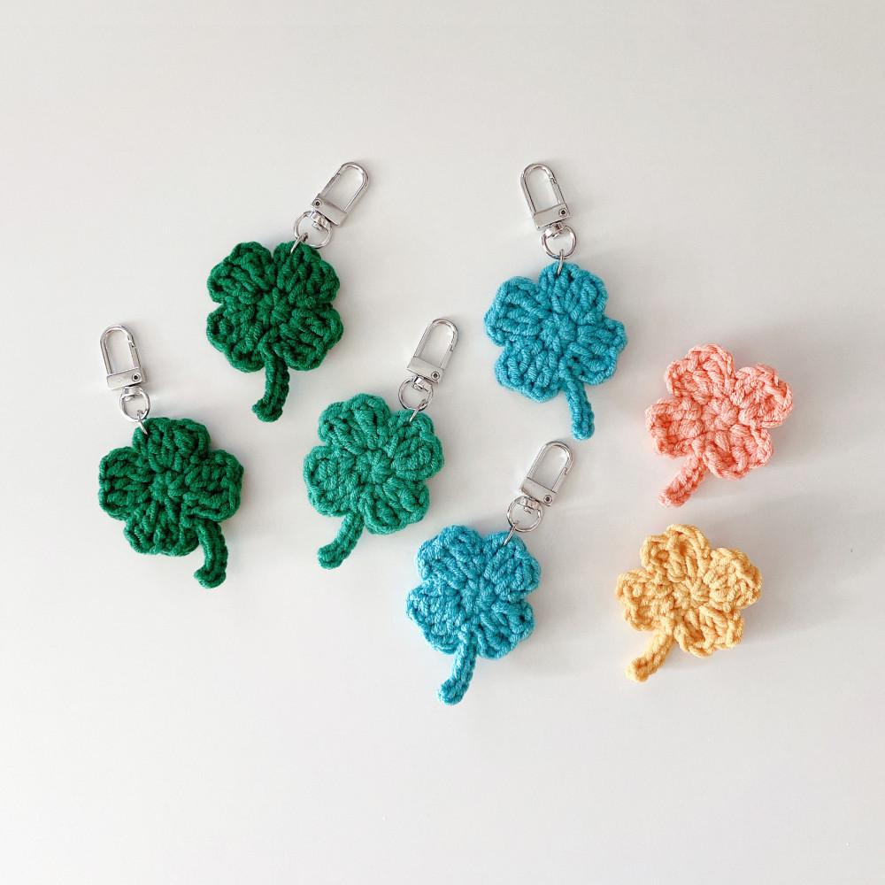 뜨개 네잎클로버 키링 브로치 머리핀 (10색)
