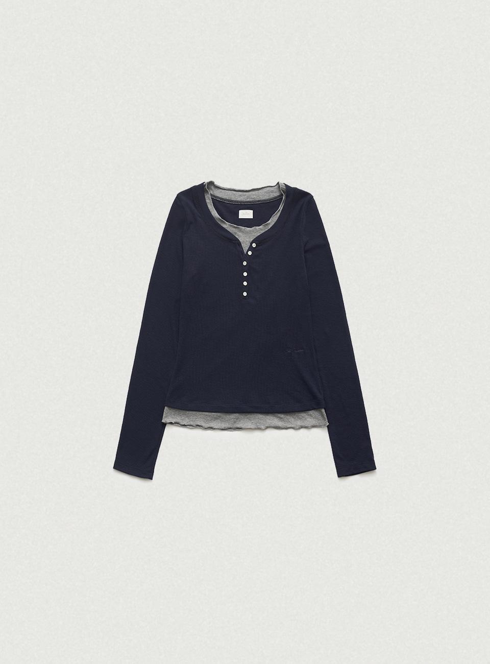 Aimee Slim Layered T-shirt_Navy [12월 중순 순차 배송]