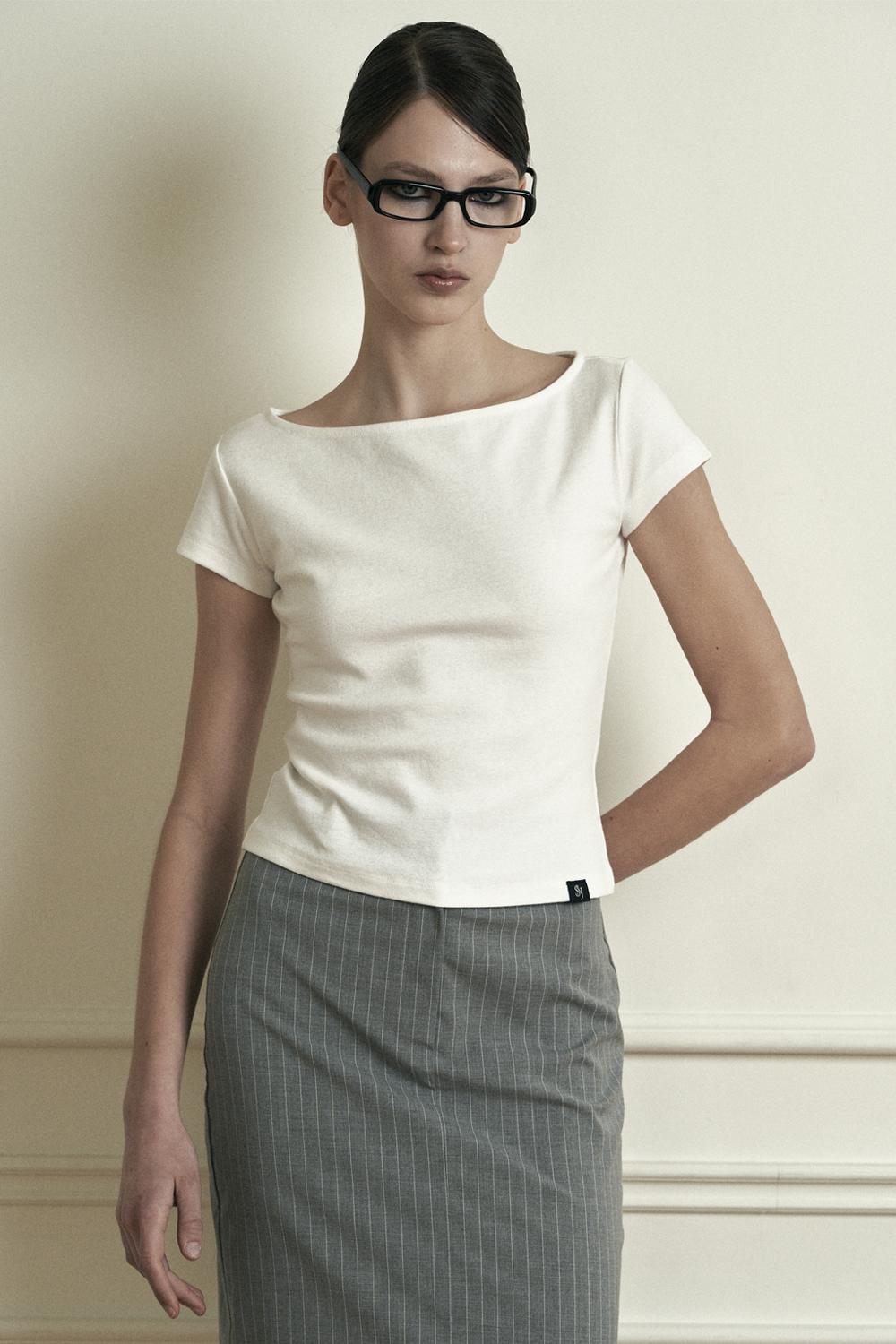 [5/26~]PLAIN BOAT NECK SHORT SLEEVE WHITE