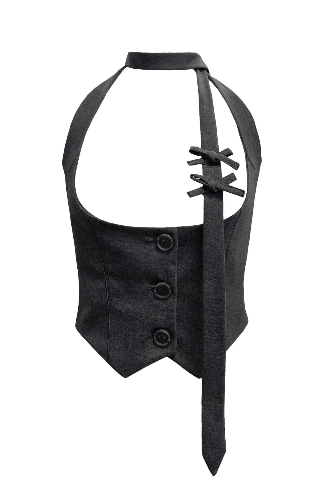 RIBBON TWILL VEST (CHARCOAL)