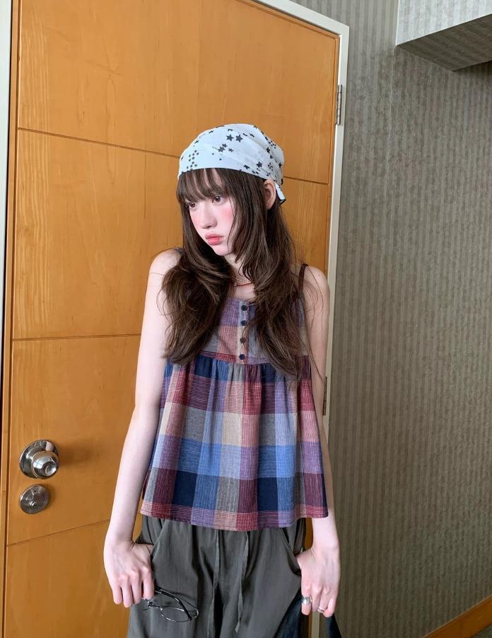 RAINY 플레드 레트로 캐미솔 탑 (2color)