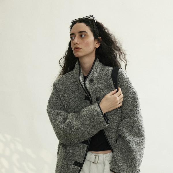 Grey Boucle Wool Coat