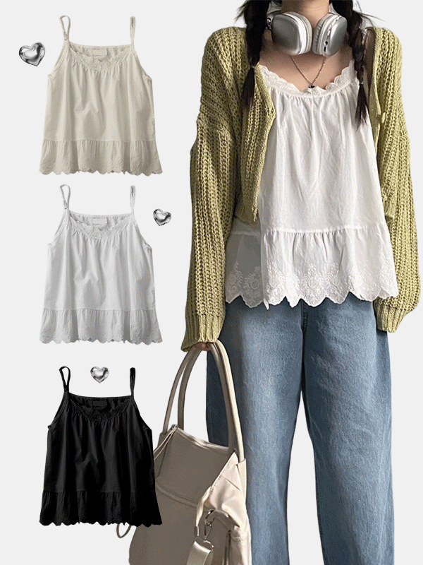 [나시ver.]살랑살랑 순면 빈티지 레이어드 캉캉 나시 3color