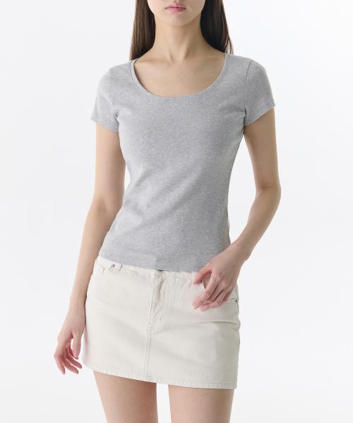 우먼즈 슬림 스쿱 넥 티셔츠 [미디엄 그레이]