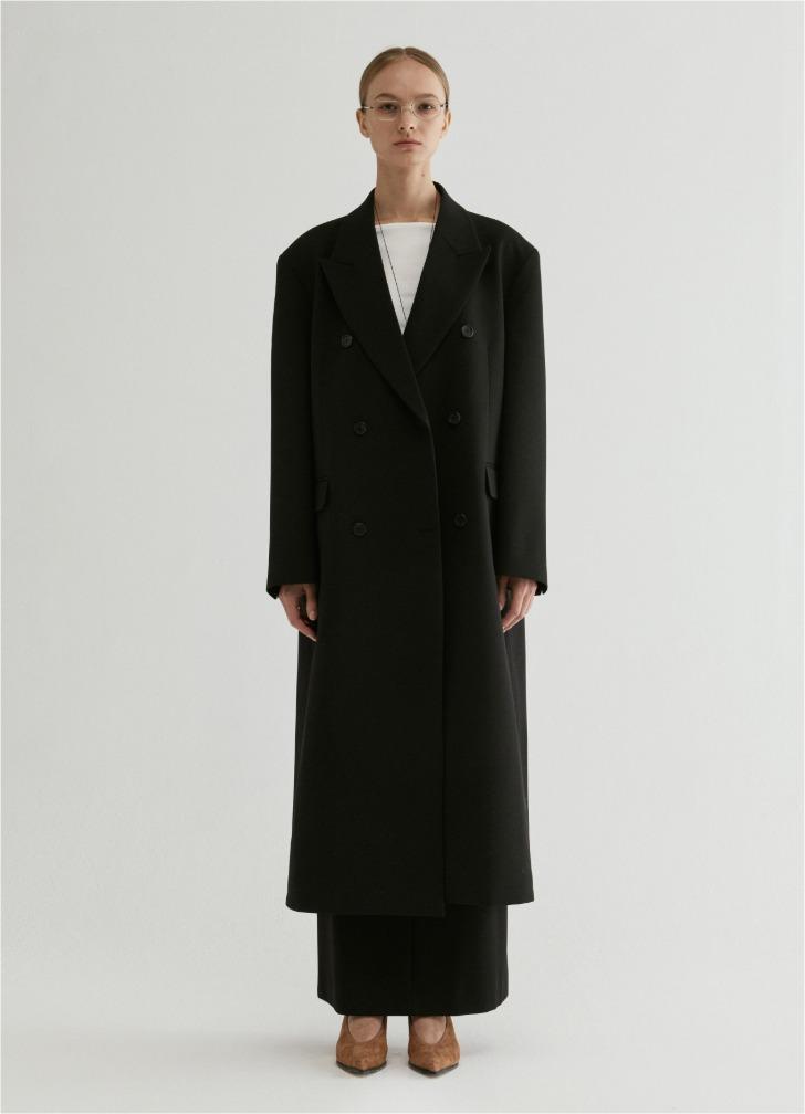 Double-Breasted Long Coat Black