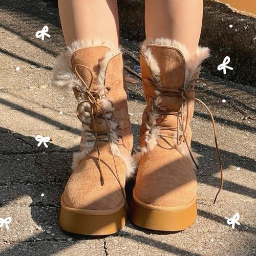 Cowboy's Dream 카멜 리본 롱부츠 키치 어그