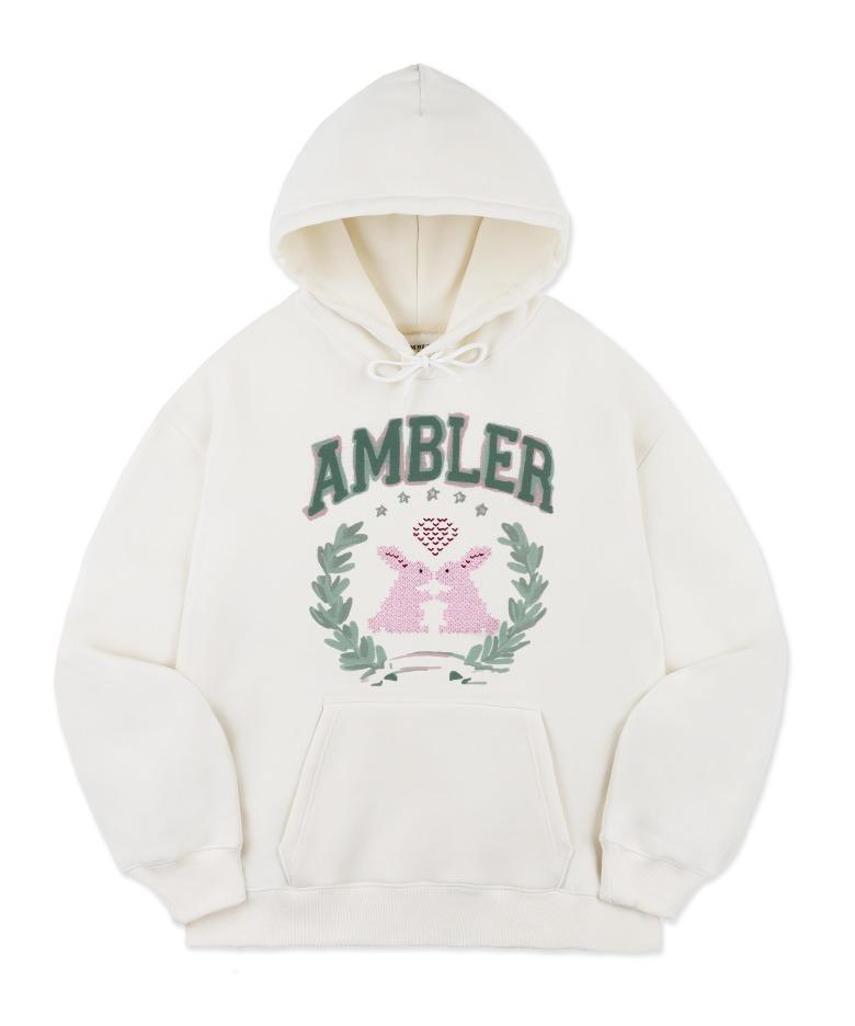 엠블러 남여공용 Two rabbit 자수 후드 티셔츠 AHP1118 (아이보리)