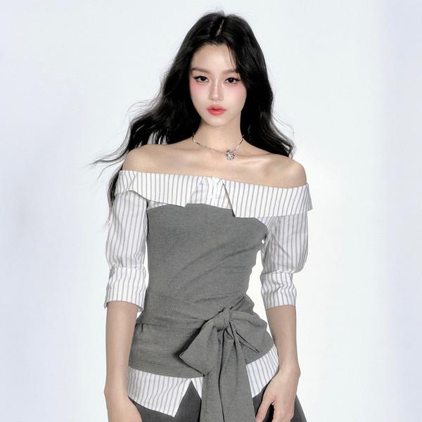 Fake 2-piece Off-shoulder Shirt