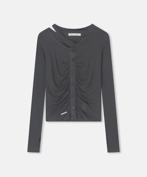 에트오소메(ETRE AU SOMMET)  컷 아웃 립 가디건 (차콜) - 사이즈 & 후기 | 무신사