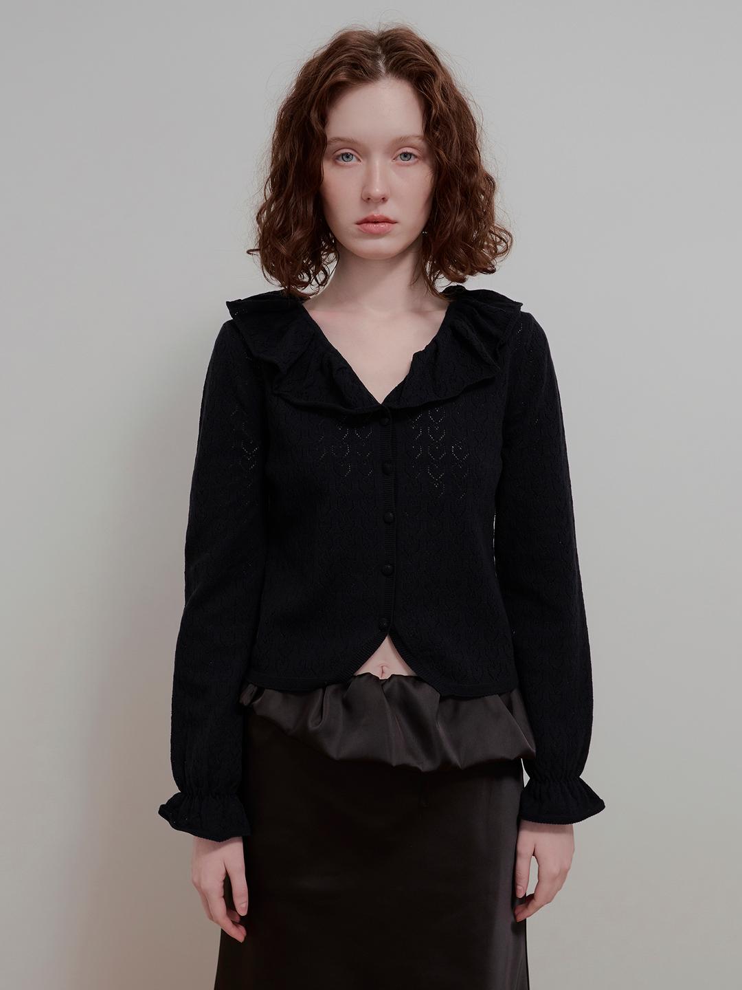 HEART RUFFLE SKASHI CARDIGAN - BLACK