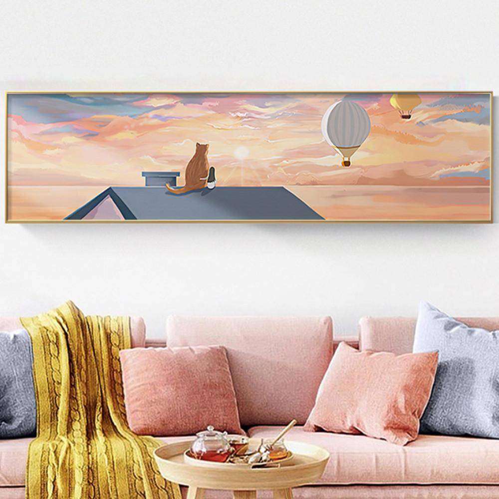 해돋이 고양이 긴 그림 안방 현관 노을 액자