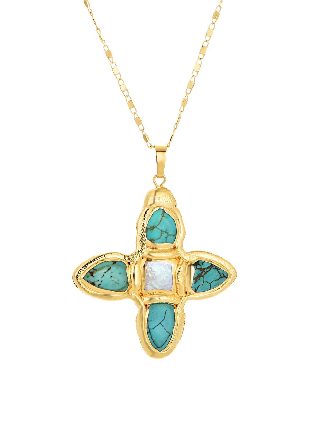 Lou Turquoise Shell Cross Summer Golden Necklace