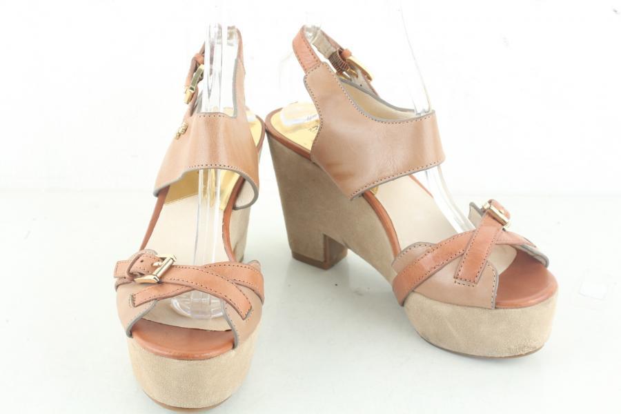 마이클 코어스 오픈토 브라운 버클 스트랩 스웨이드 웨지힐 샌들힐 (7M/240±5mm)