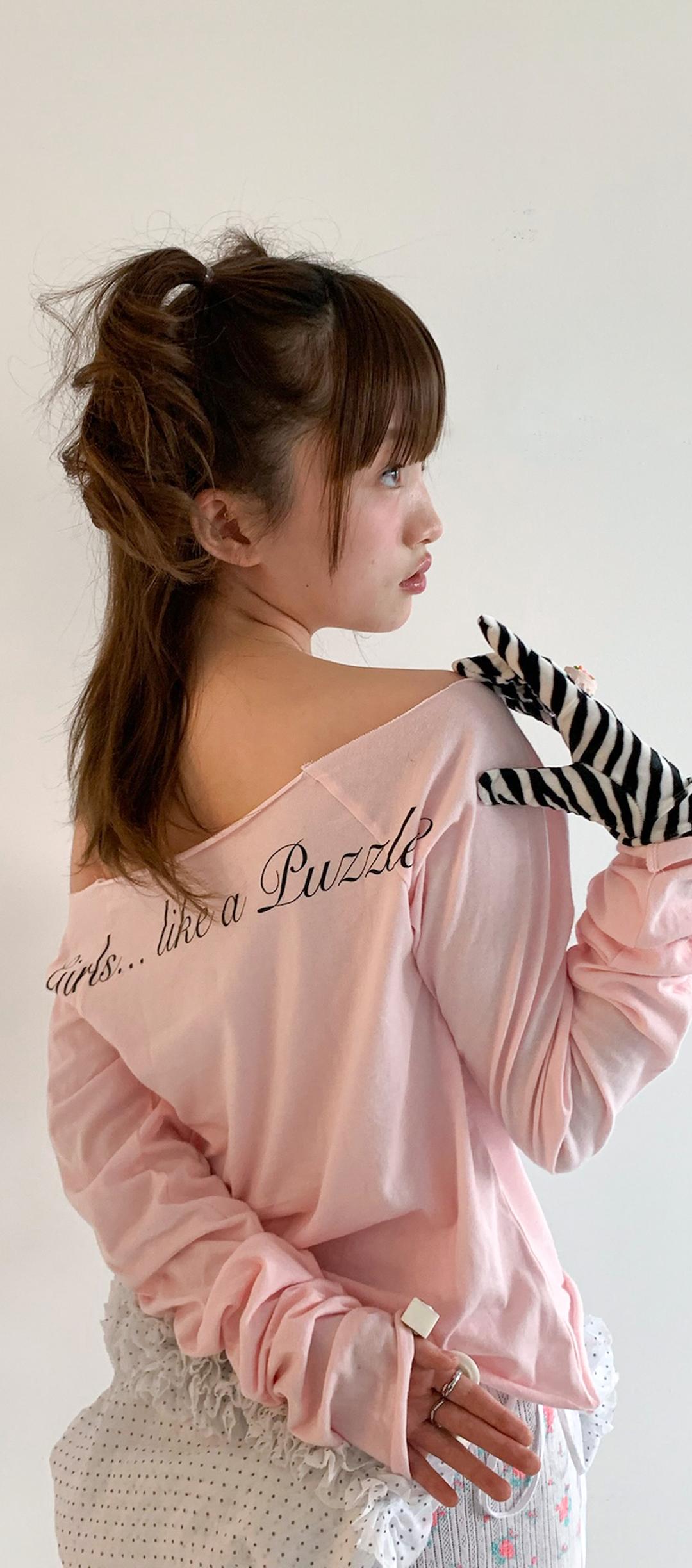 9차★[F.E.E.S] cross heart cut off t-shirt (light pink)