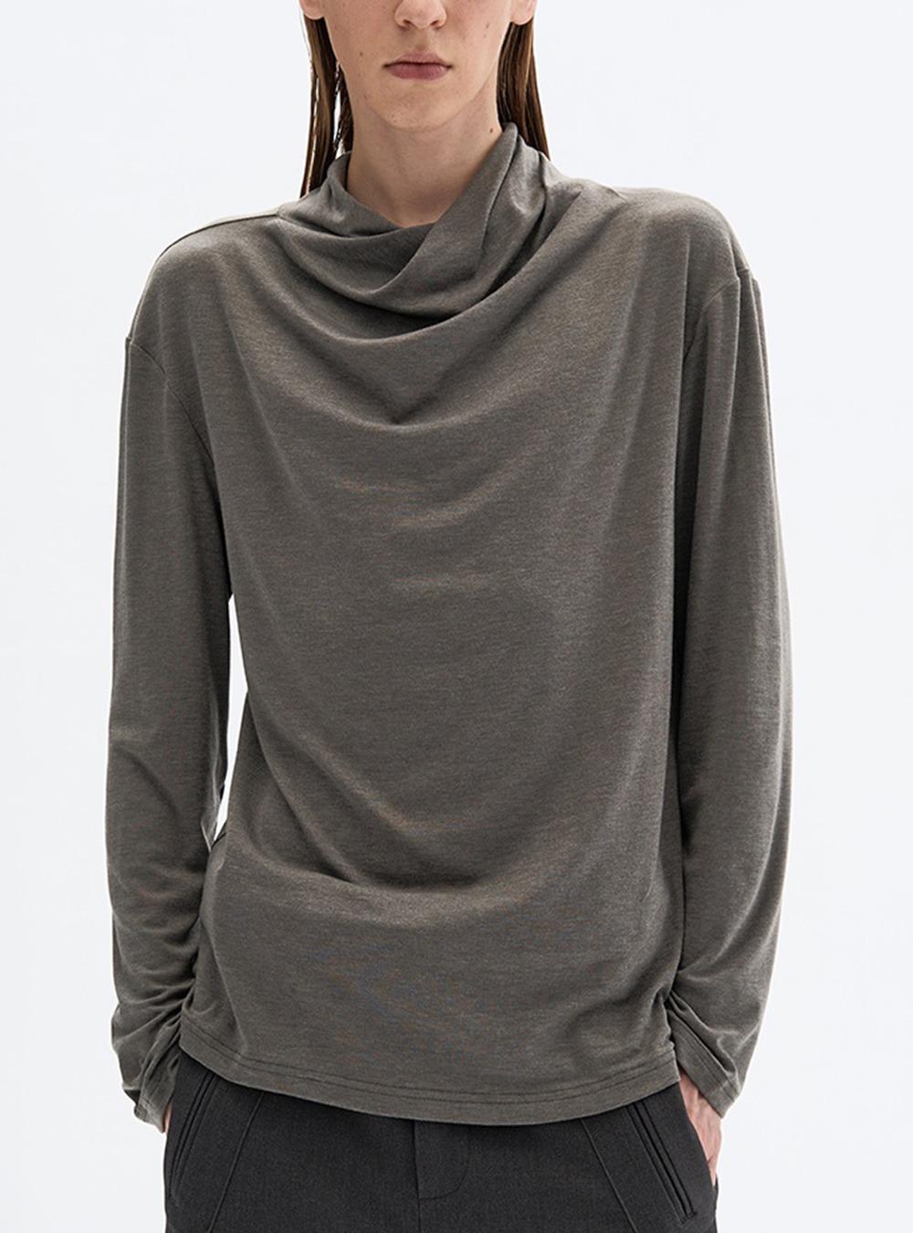 Draped Cowl Neck Long Sleeve Tee (2color)