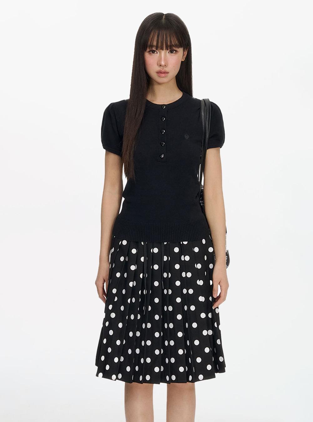 Heart Lock Print Henley Neck Knit T-Shirt