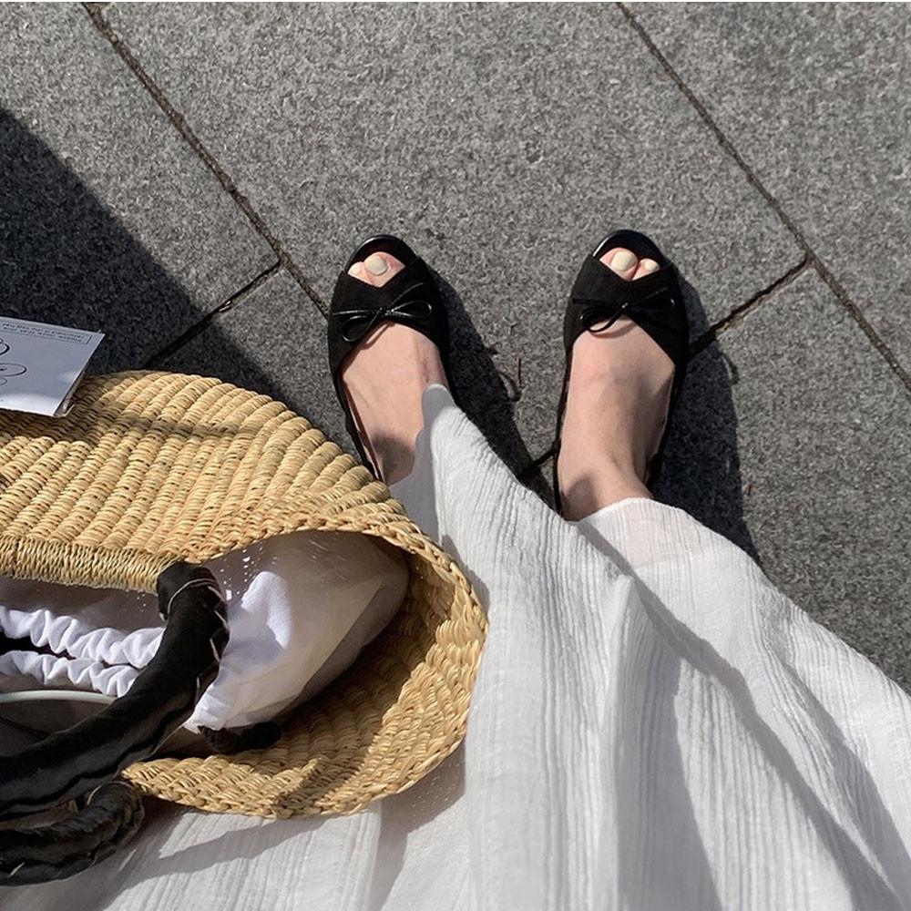 스웨이드 세무 리본 가죽 슬링백 버클 샌들 2cm