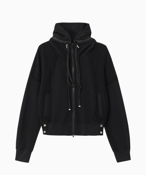 스터드 버튼 크롭 후드 - 블랙