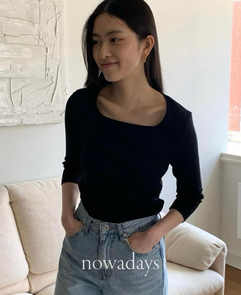 (재진행) jinsim 진심 러브드 스퀘어넥 티셔츠 코튼 7부 데일리 (3col)