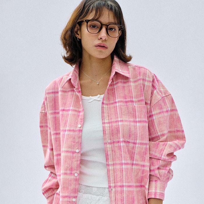 Peach Check Shirt-Pink