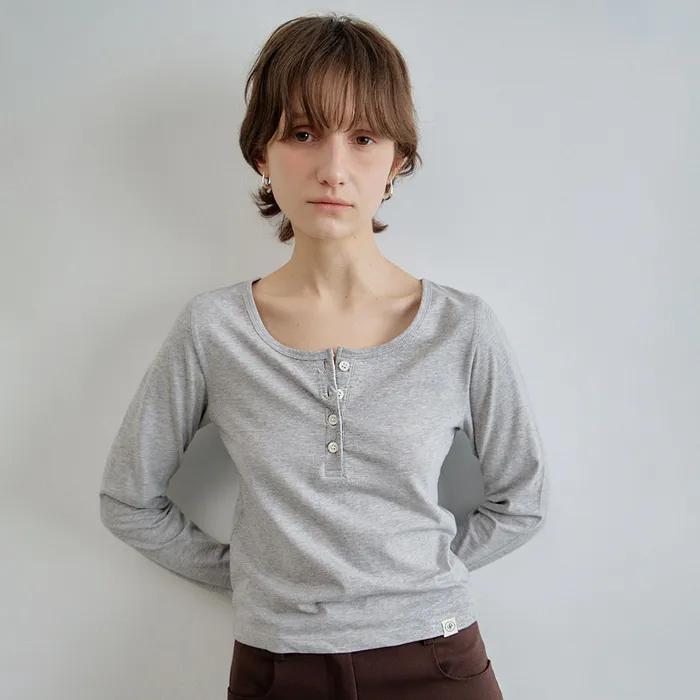 essential henley neck top_gray