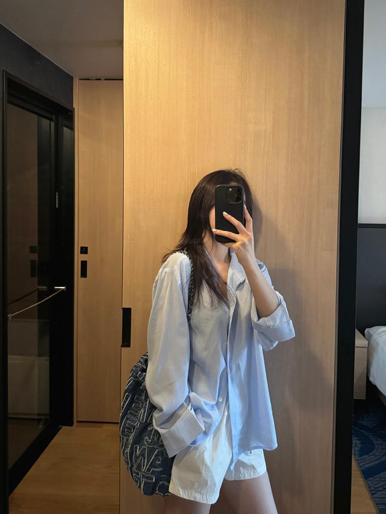 기획 쿨 소재좋은 스트라이프 트임 루즈핏 셔츠 (4color)