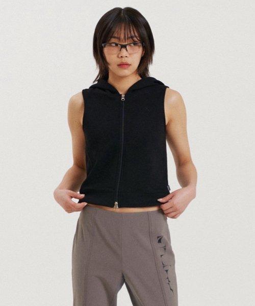 FRONT CUTTING HOOD VEST BLACK