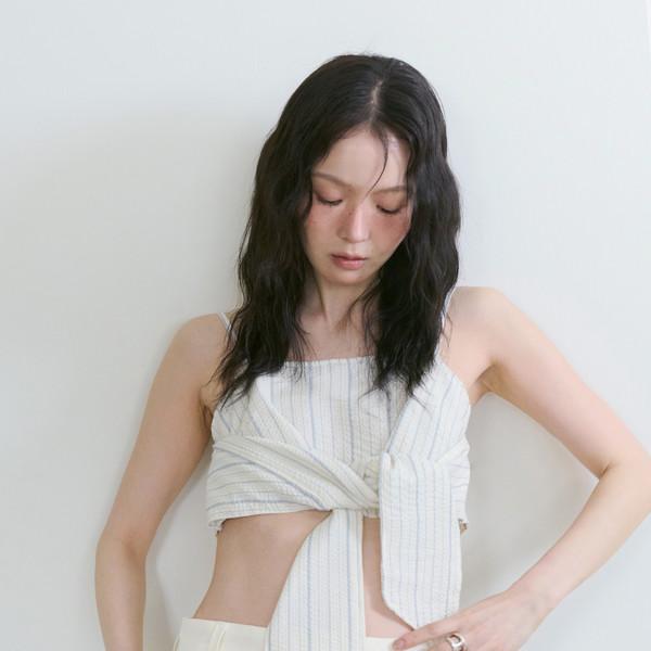 2ND) STRAP RIBBON TOP_STRIPE BLUE