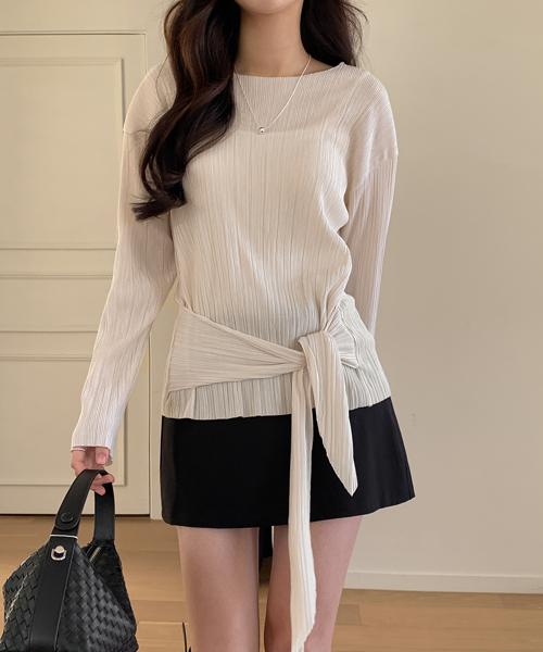 루엣 코비 플리츠 스트랩 긴팔 블라우스 - 4color (하객룩/출근룩/상의)