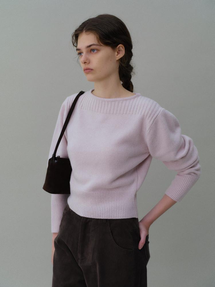 [11차재입고] pipe boat-neck puff round knit (soft pink)